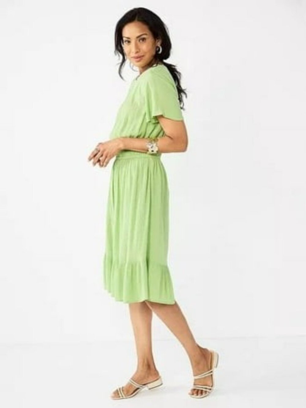 Women's Croft & Barrow Flutter Sleeve Midi Dress - Moreland Green - XS - NWT